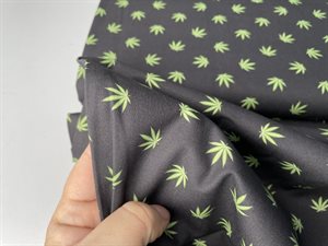 Poplin - med små hamp planter på sort bund